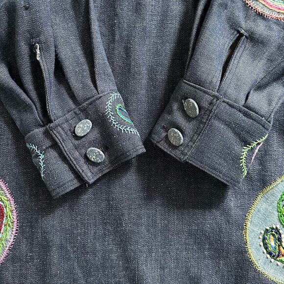 Vintage 70s Denim Paisley Hand Stitched Tunic M/L - Picture 4 of 12